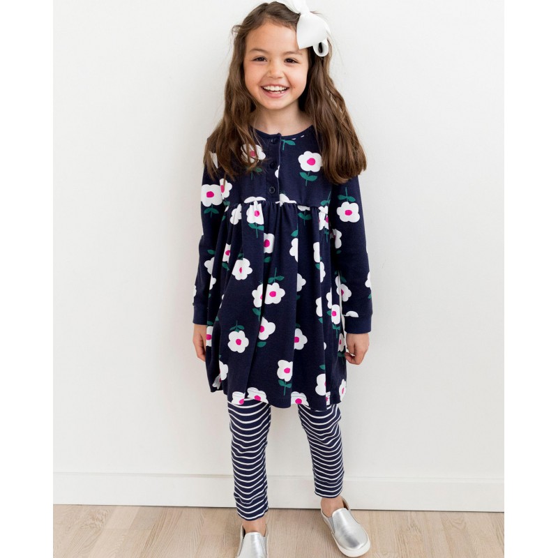 Little Flower Allover Blue Flared Girl Dress