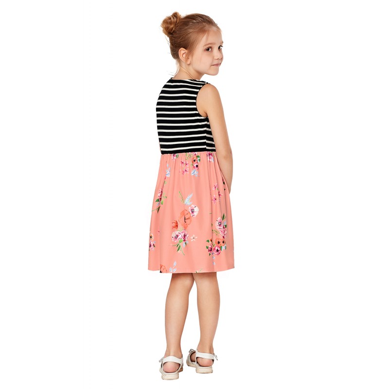 Pink Toddlers Floral and Striped Tank Dress