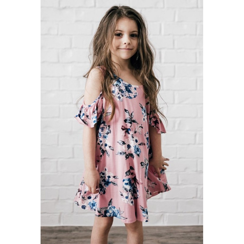 Pink Floral Cold Shoulder Tunic Dress