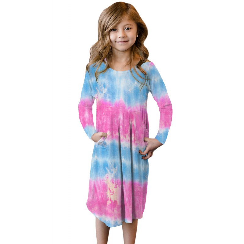 Pink Tie Dye Swing Dress with Hidden Pockets