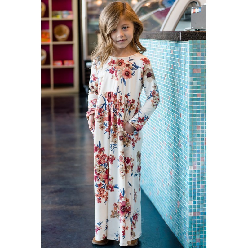 White Floral Maxi Dress for Girls