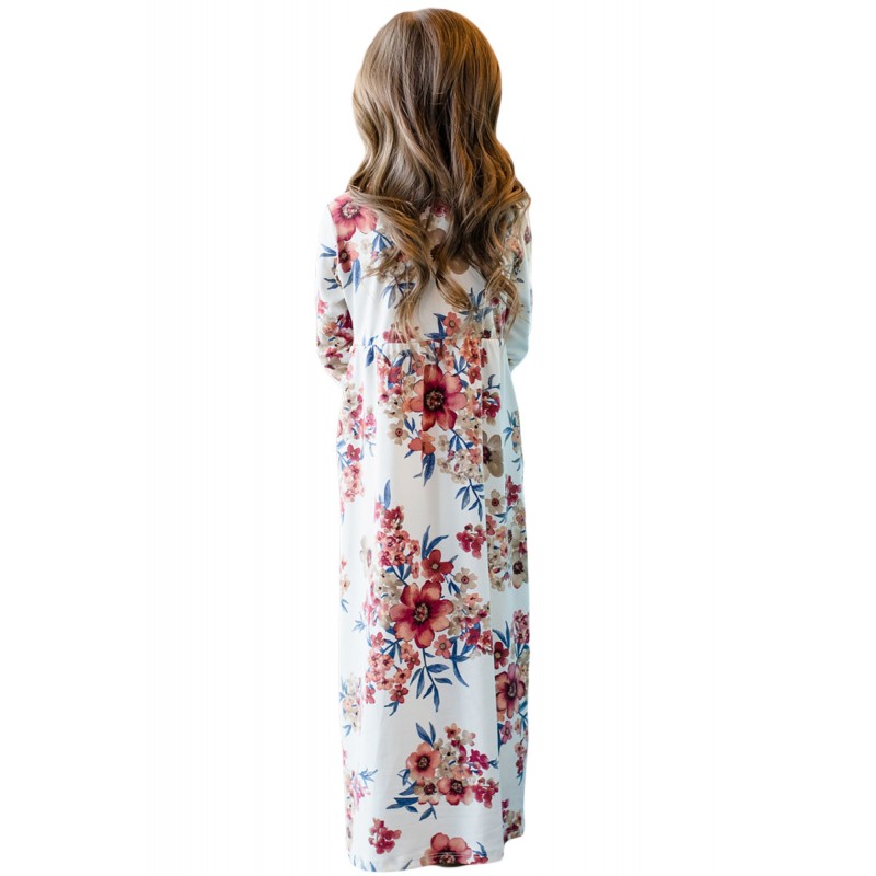 White Floral Maxi Dress for Girls