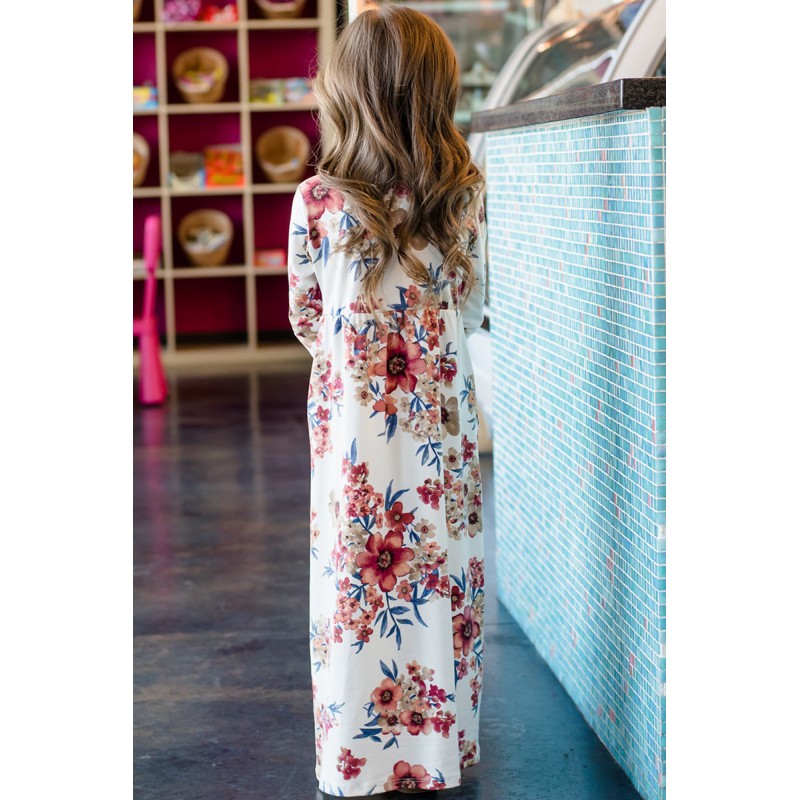 White Floral Maxi Dress for Girls