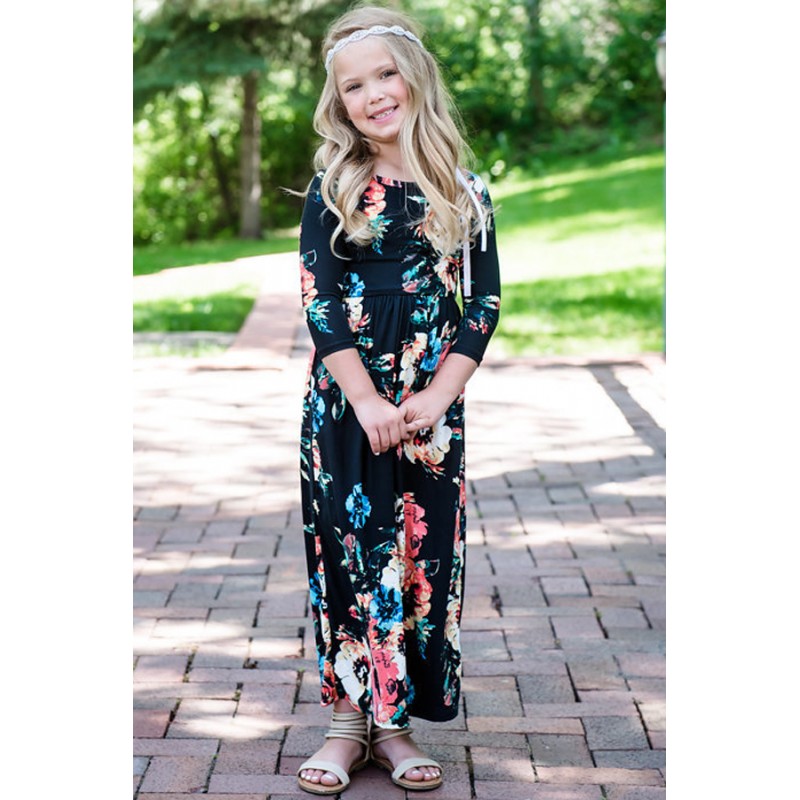 Black Floral Maxi Dress for Girls