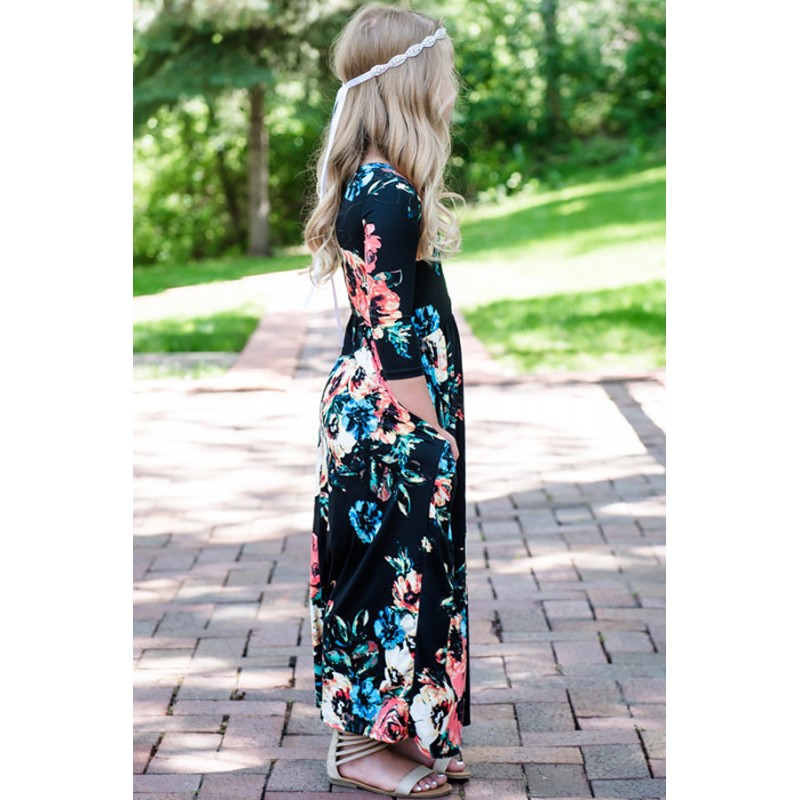 Black Floral Maxi Dress for Girls