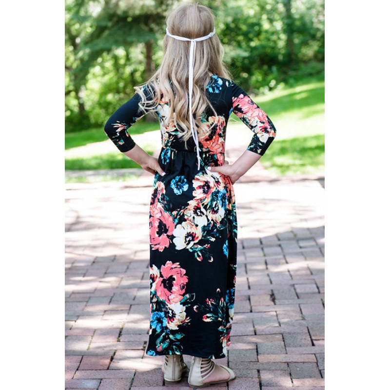 Black Floral Maxi Dress for Girls