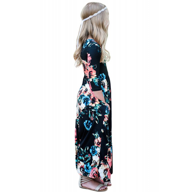 Black Floral Maxi Dress for Girls