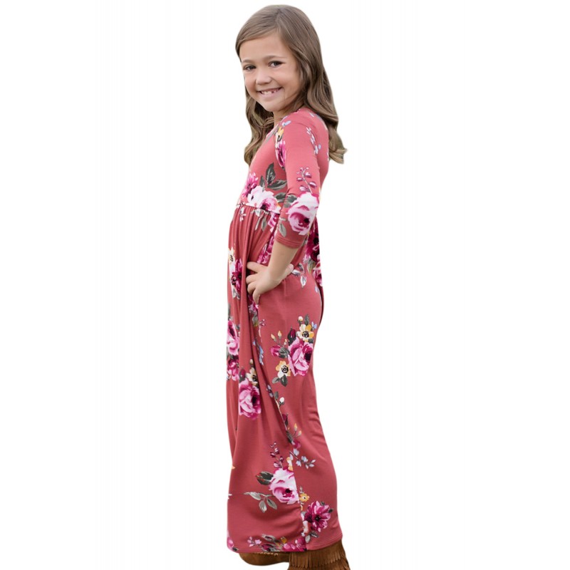 Rosy Floral Maxi Dress for Girls