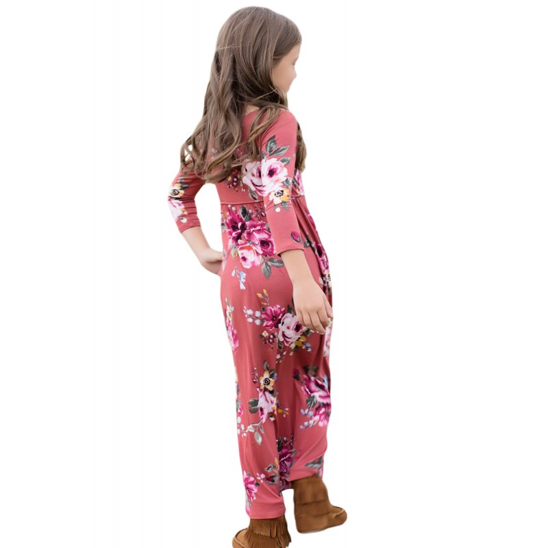 Rosy Floral Maxi Dress for Girls