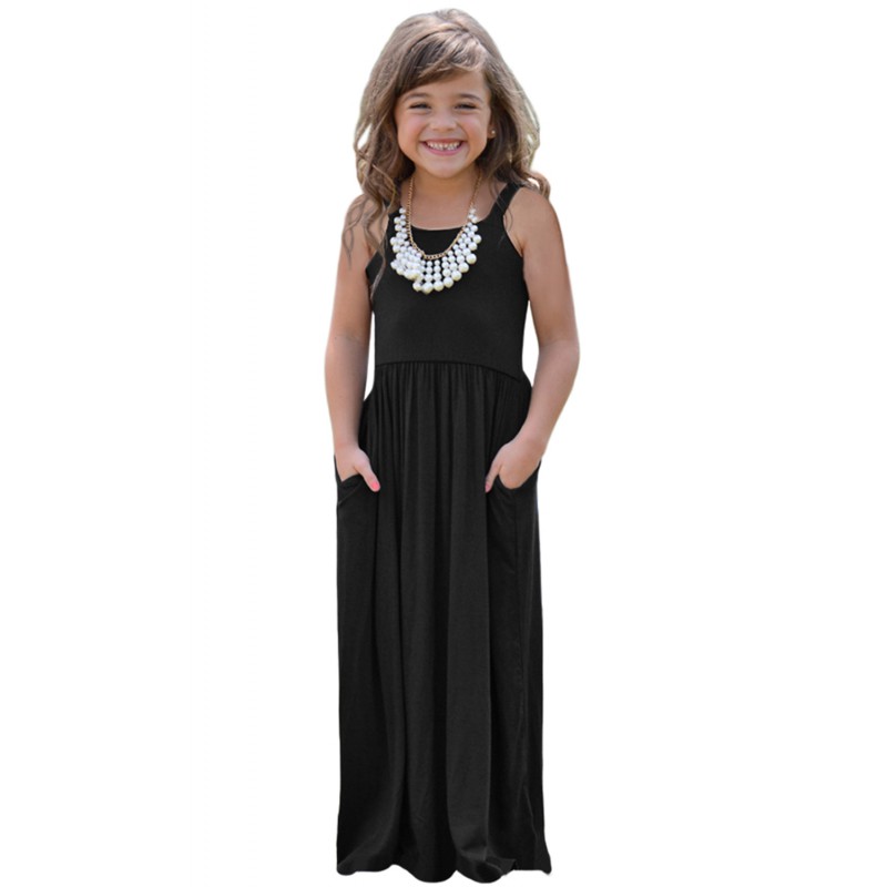 Black Girls Suspender Pocket Dress