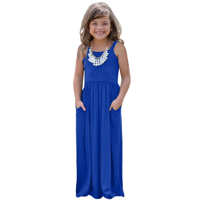 Blue Girls Suspender Pocket Dress