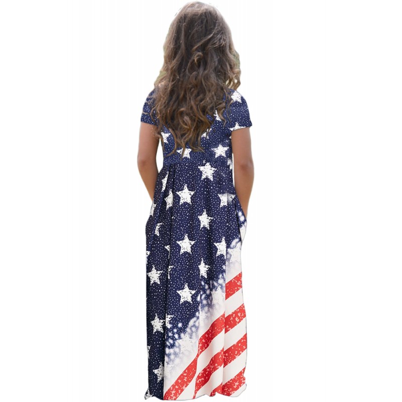 Flag Print Stars and Stripes Print Loose Casual Maxi Dress with Pockets