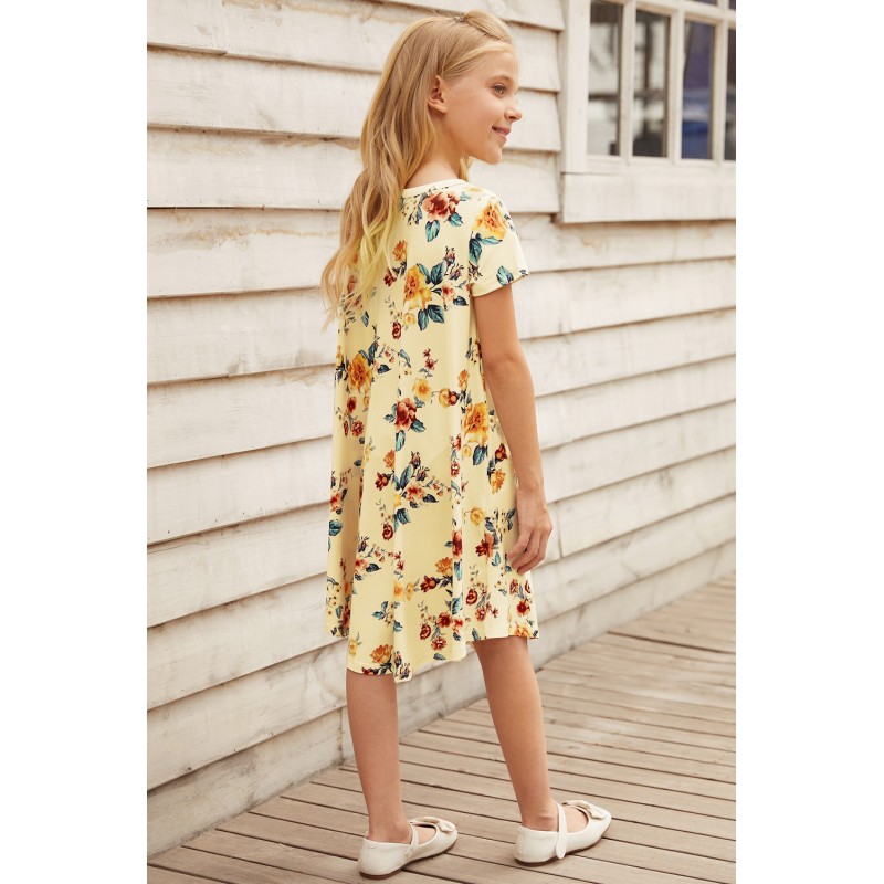 Yellow Floral Girls T-shirt Midi Dress