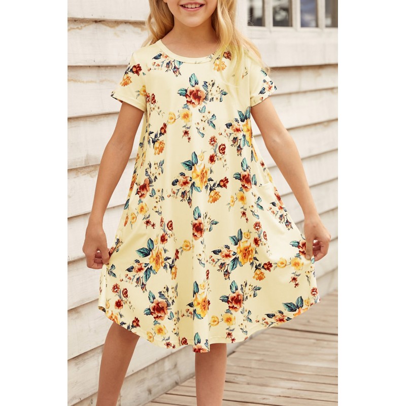 Yellow Floral Girls T-shirt Midi Dress