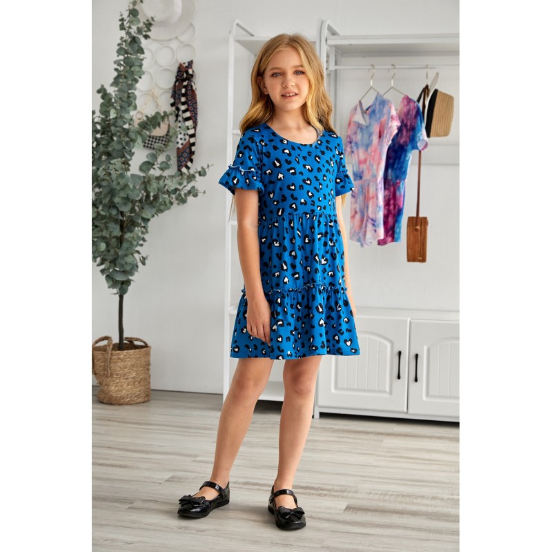 Girls' Ruffled Girly Leopard Print Dress