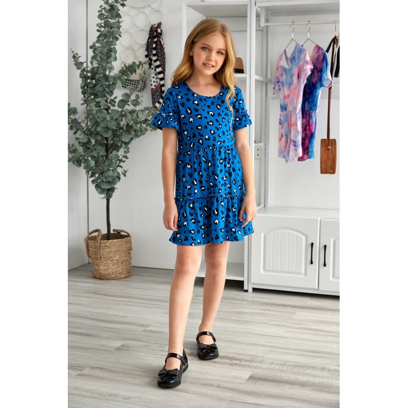 Girls' Ruffled Girly Leopard Print Dress