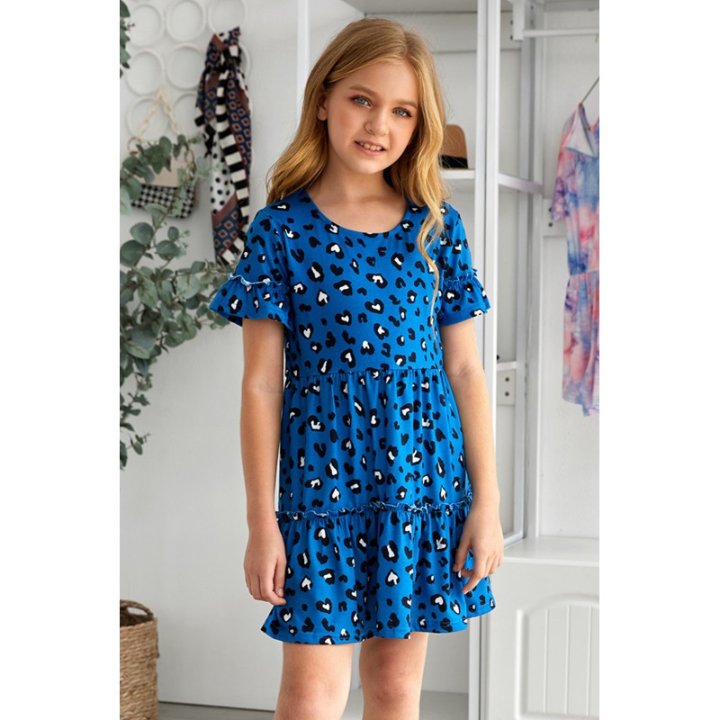 Girls' Ruffled Girly Leopard Print Dress