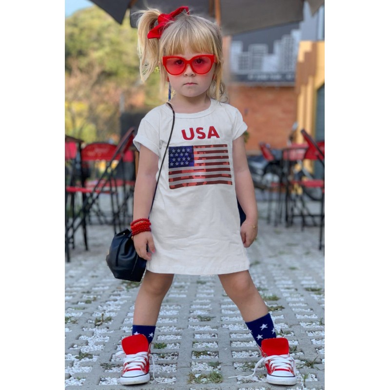 USA Flag Print Little Girls T-shirt Dress