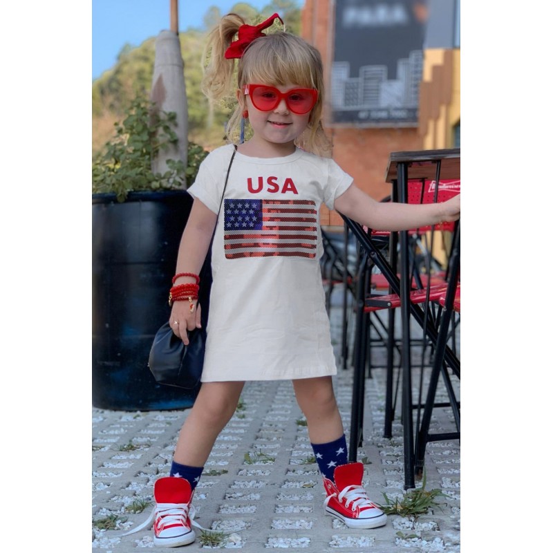 USA Flag Print Little Girls T-shirt Dress