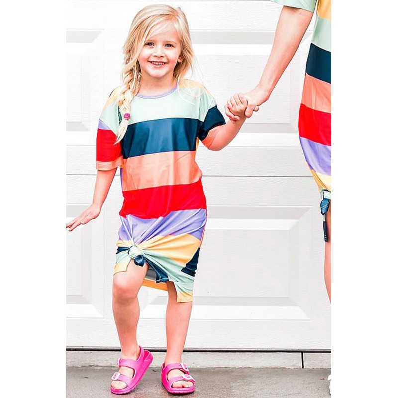 Daughter and Mom Matching Striped Side Split Girl's T-shirt Dress