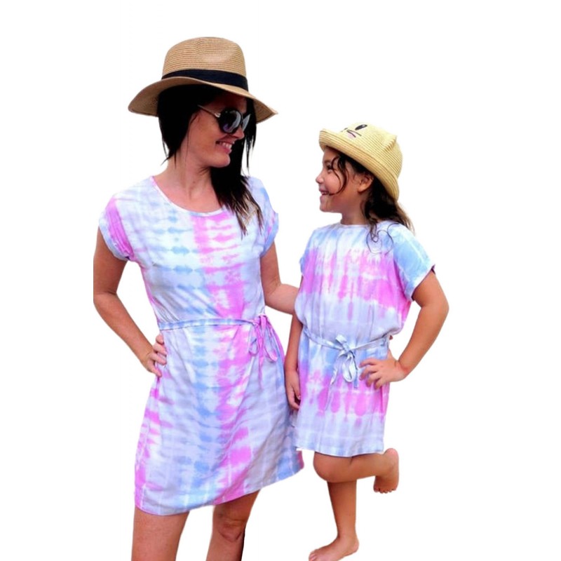 Family Matching Kid Multicolor Tie-dye T-shirt  Dress