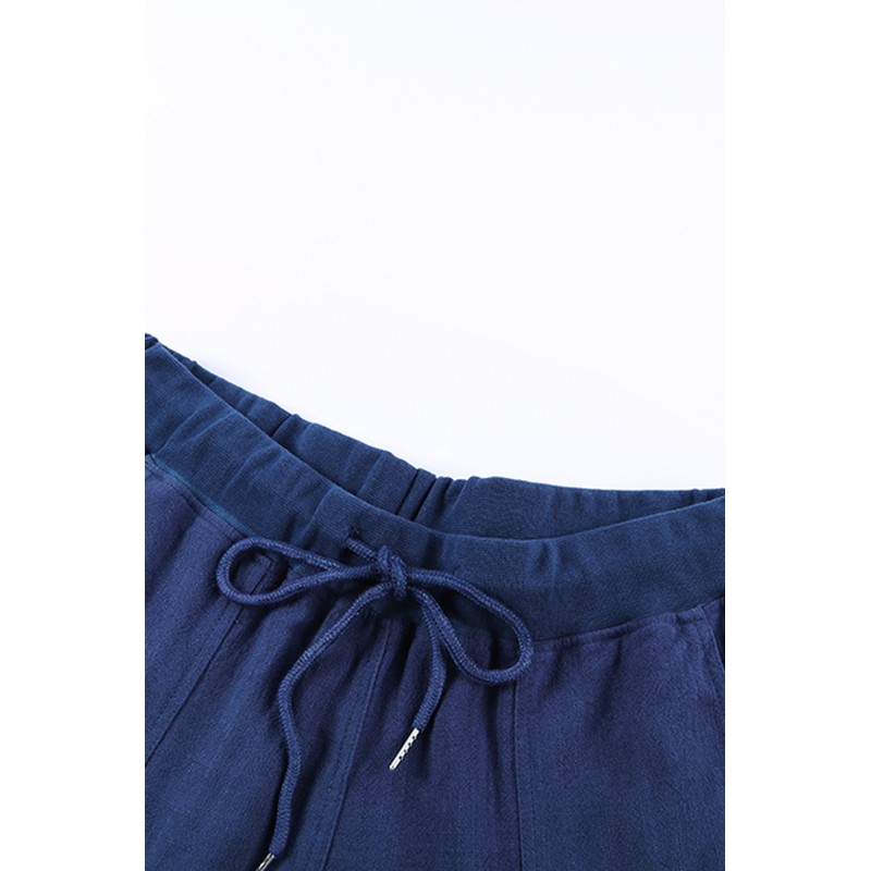 Dark Blue Pocketed Drawstring Joggers