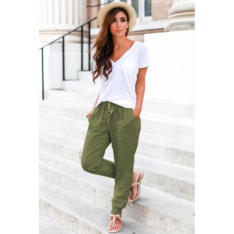 Green Pocketed Drawstring Joggers