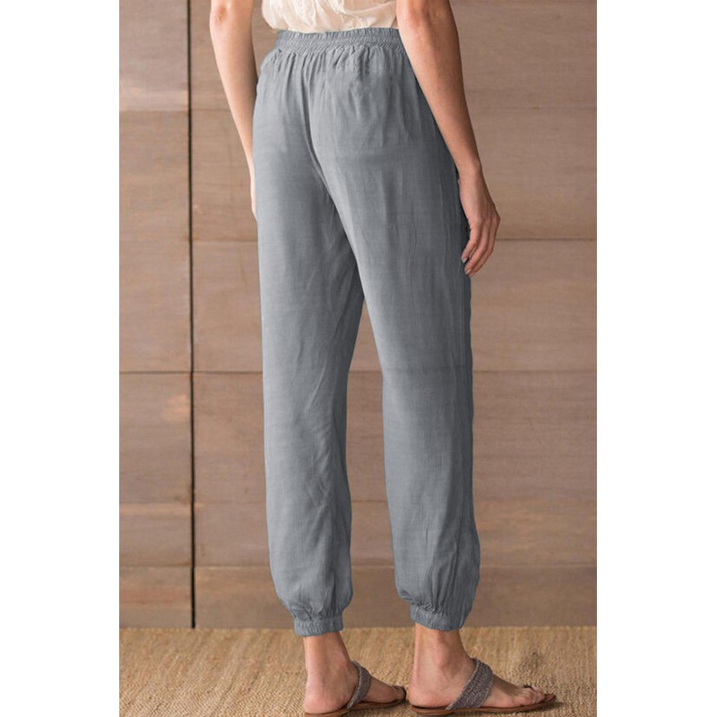 Gray Drawstring Elastic Waist Pull-on Casual Pants with Pockets