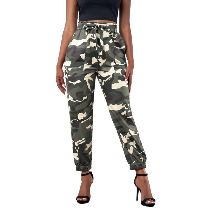 Camouflage Drawstring Elastic Waist Jogger Pants With Pockets