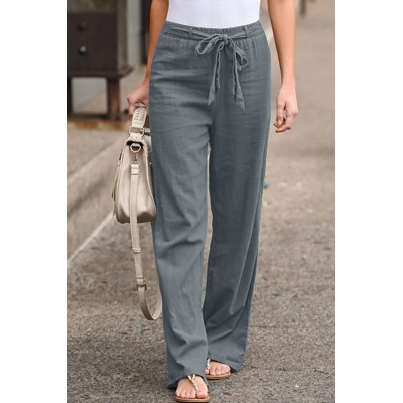 Gray Elastic Waist Drawstring Wide Leg Pants