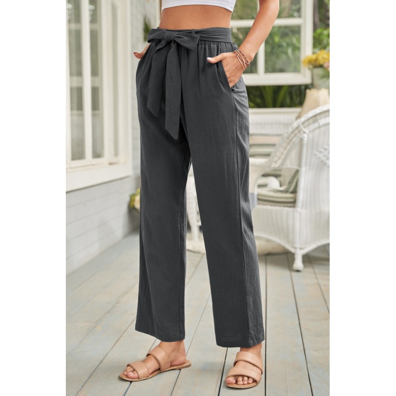 Black Elastic Waist Drawstring Wide Leg Pants