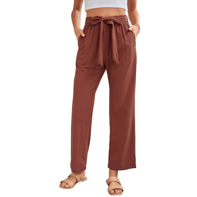 Red Elastic Waist Drawstring Wide Leg Pants