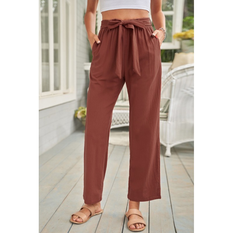 Red Elastic Waist Drawstring Wide Leg Pants