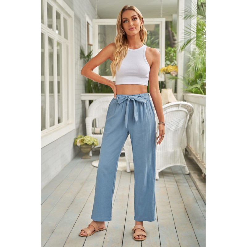 Sky Blue Elastic Waist Drawstring Wide Leg Pants