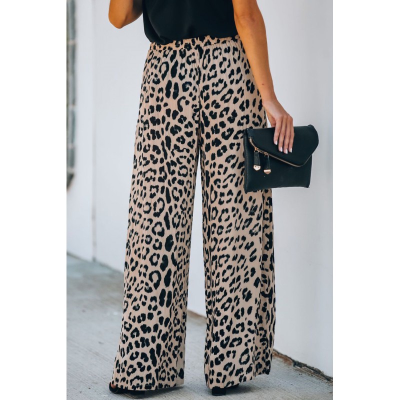 Leopard Print High Rise Wide Leg Pants