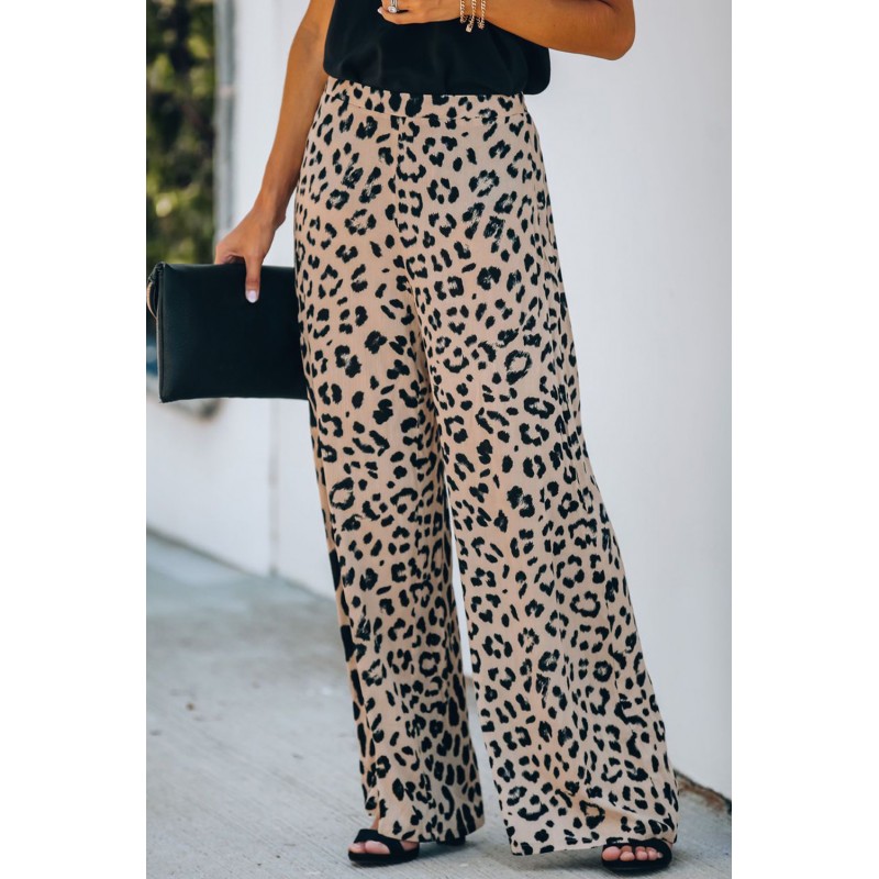 Leopard Print High Rise Wide Leg Pants