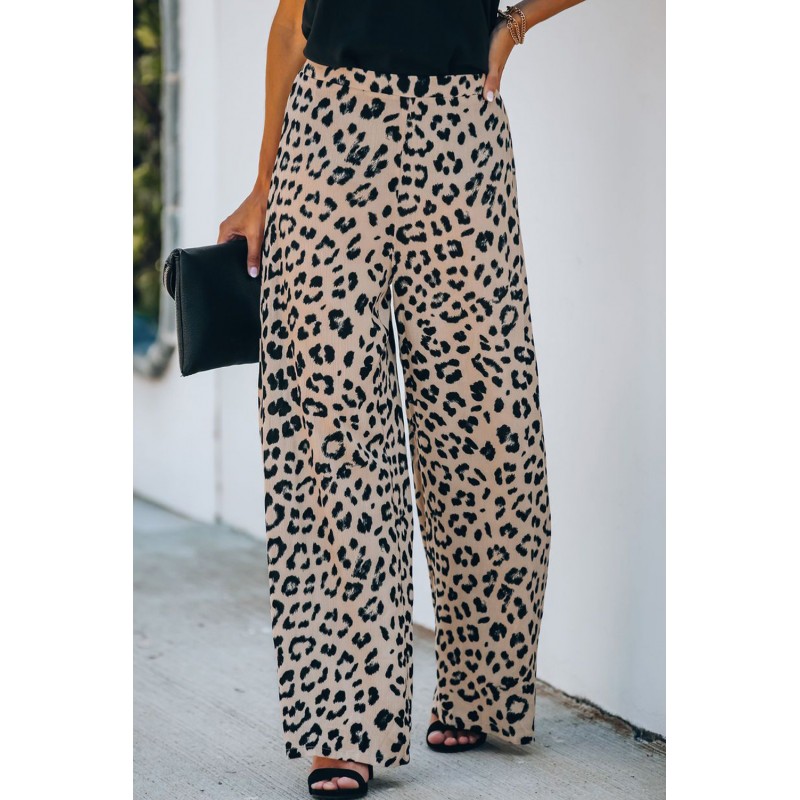 Leopard Print High Rise Wide Leg Pants