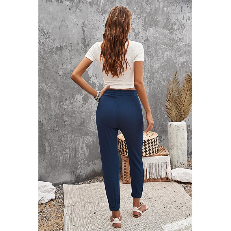 Blue Drawstring Elastic Waist Joggers with Pockets