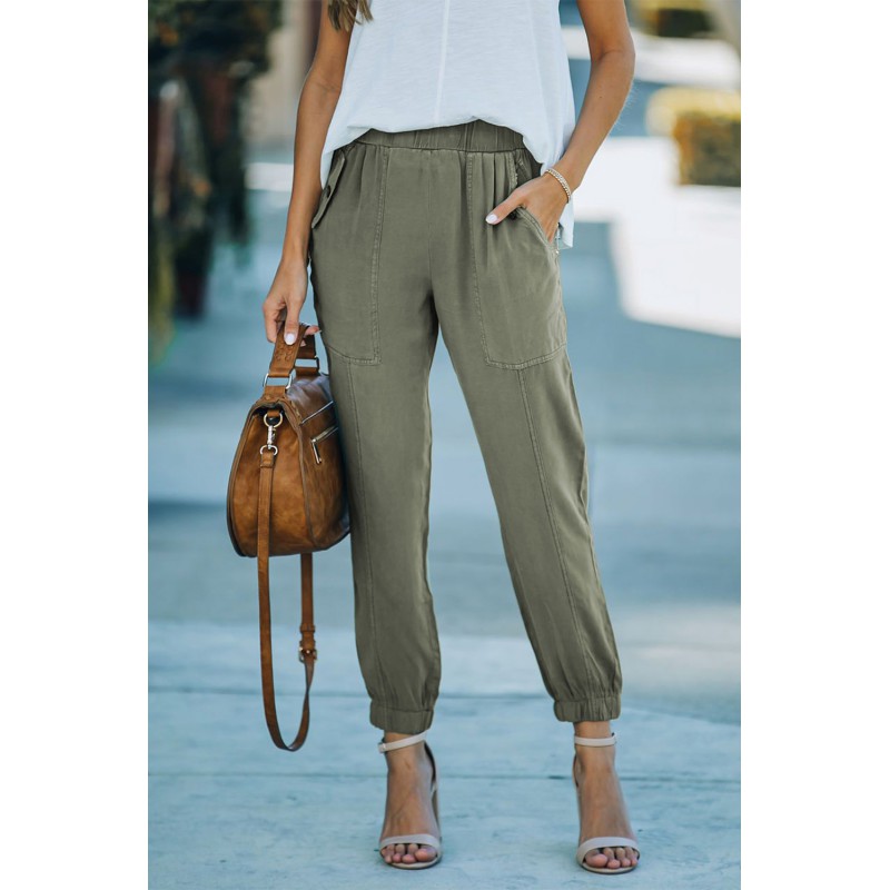 Green Casual Pocketed Elastic Waist Joggers