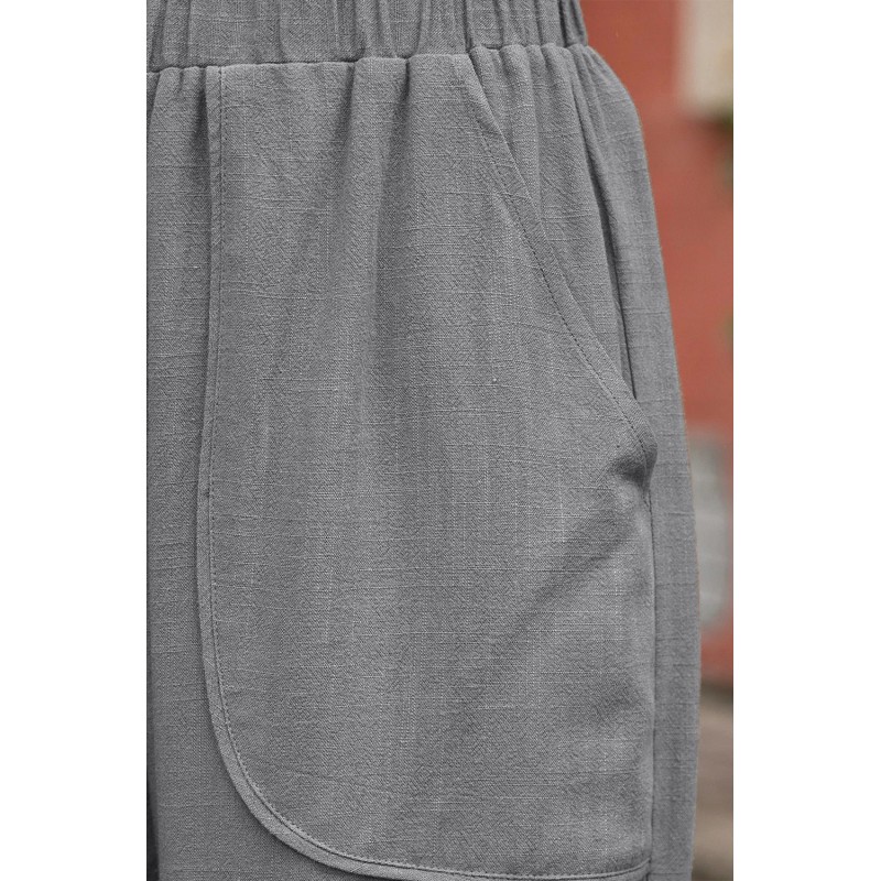 Gray Casual Wide Legs Pants with Pockets