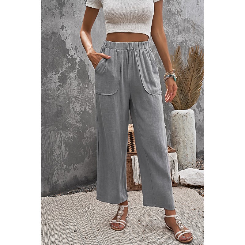 Gray Casual Wide Legs Pants with Pockets