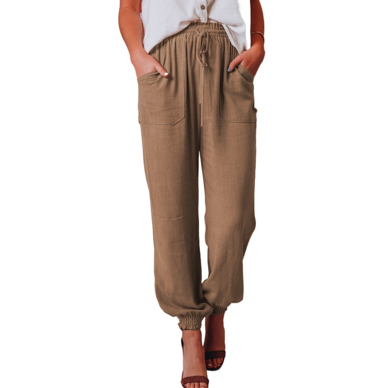 Brown Casual Drawstring High Waist Pockets Joggers