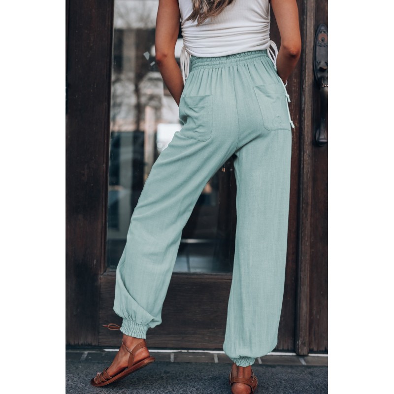 Green Casual Drawstring High Waist Pockets Joggers