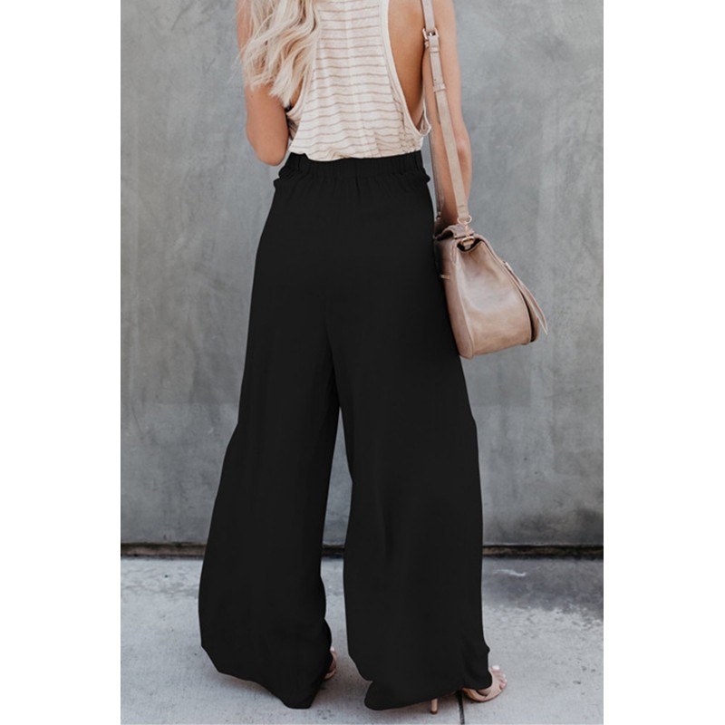 Black Tie Knot Wide Leg Pants