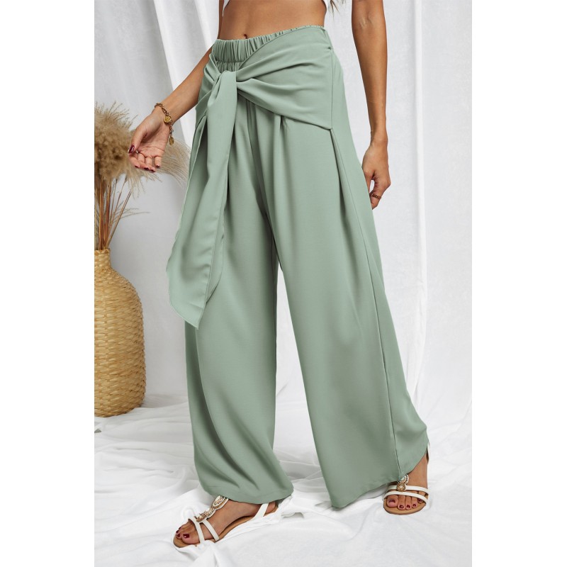 Green Tie Knot Wide Leg Pants