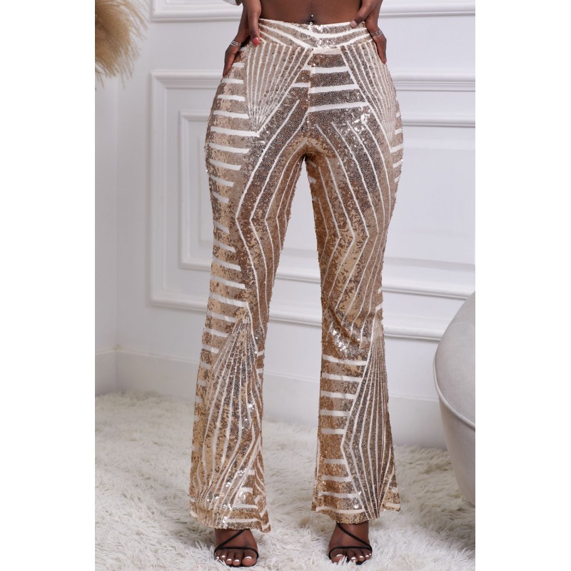 Apricot Sequin Wide Leg Pants