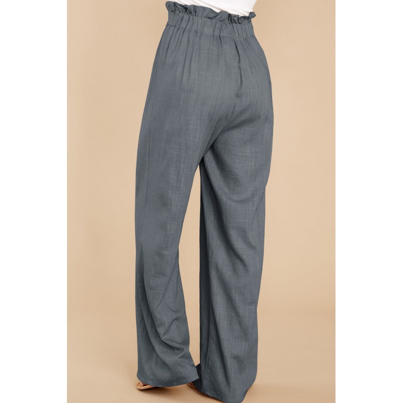 Gray Casual High Rise Paperbag Waist Wide Leg Pants