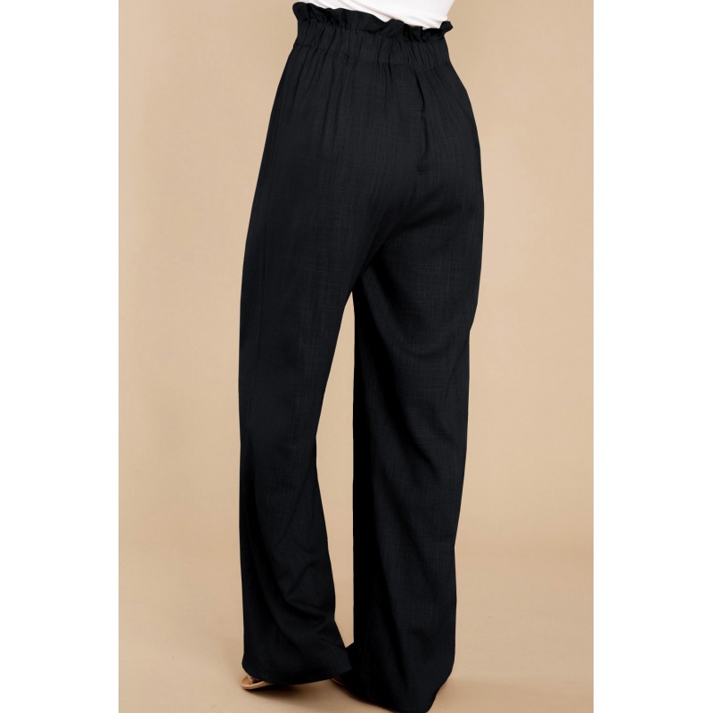 Black Casual High Rise Paperbag Waist Wide Leg Pants