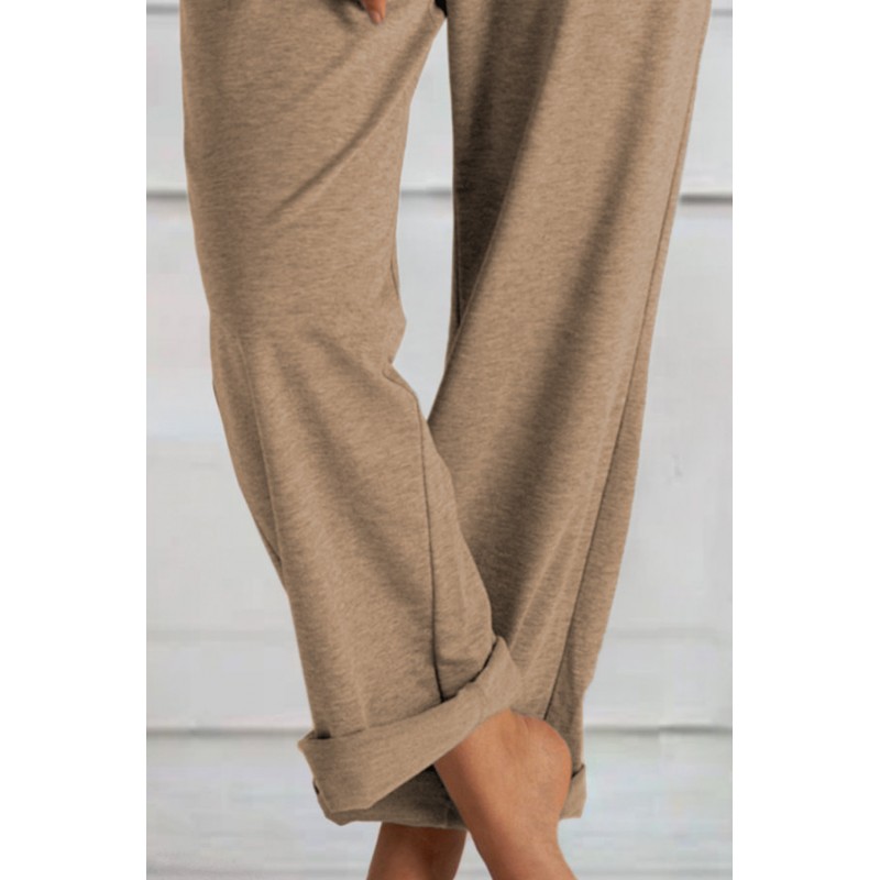 Khaki Loose Drawstring Waist Knit Pants with Pockets