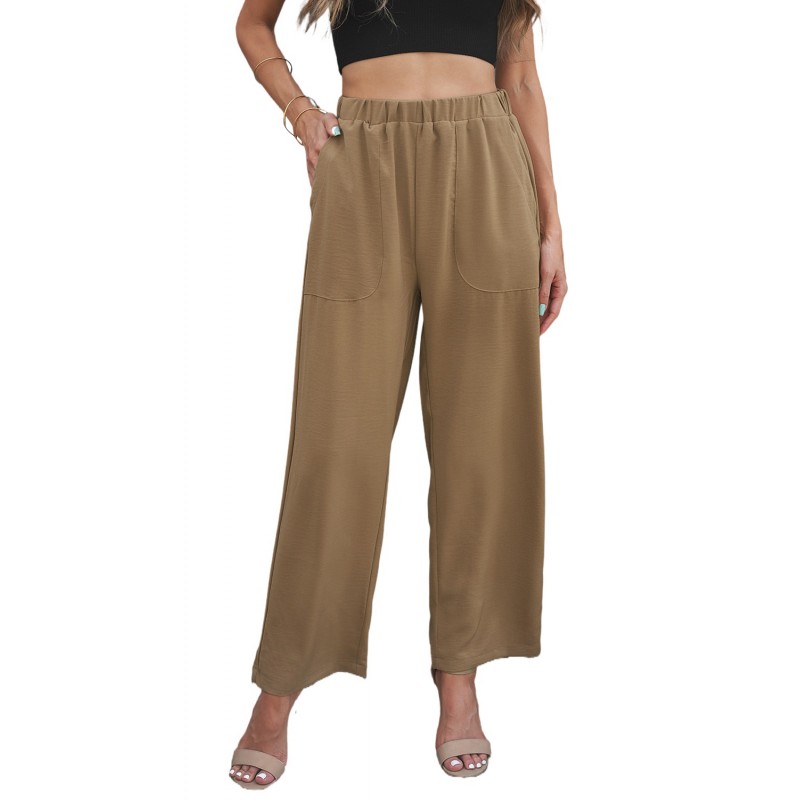 Elastic Waist Pocketed Wide Leg Pants